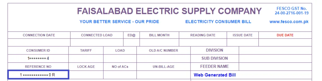 FESCO Bill Online reference-number